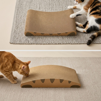 Miaow & Meow | Curved Cat Scratcher Pad | Corrugated Cardboard Neck Support Cat Scratching Board | Thick Non Shedding Cat Scratch Lounge Bed | Kitty Grinding Claw Toy for Indoor Cats
