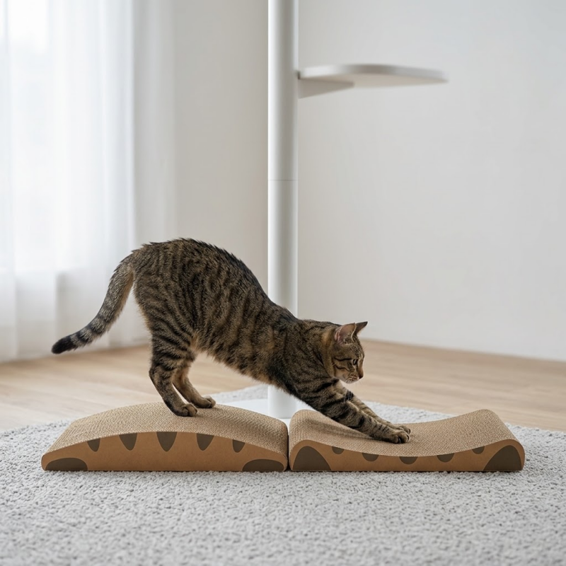 Miaow & Meow | Curved Cat Scratcher Pad | Corrugated Cardboard Neck Support Cat Scratching Board | Thick Non Shedding Cat Scratch Lounge Bed | Kitty Grinding Claw Toy for Indoor Cats