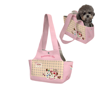 Canvas Dog Carrier Tote - Cute Portable Pet Travel Bag for Small Dogs, Lightweight Handheld Outdoor Pouch